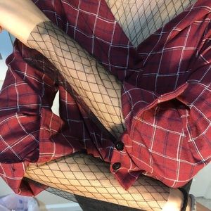 Forever 21 Tops - Plaid Mesh Insert Blouse Forever 21 Tops - Plaid Mesh Insert Blouse